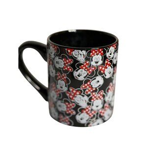 Disney Minnie Mouse Ceramic Mug All Over Print Black Red Coffee Tea Cup 4.5"